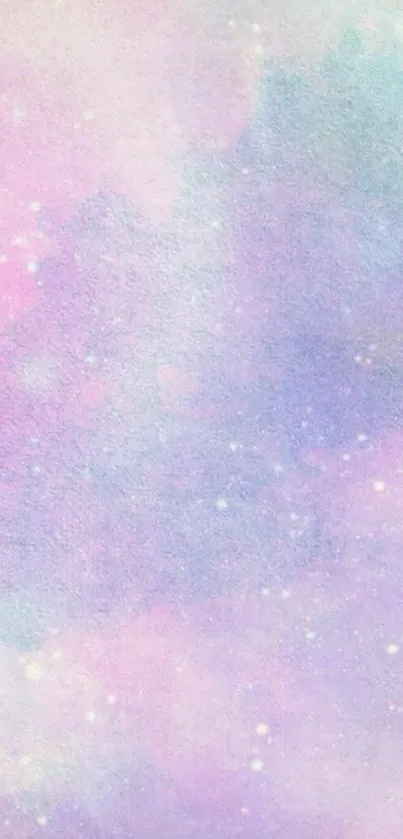 Dreamy pastel galaxy wallpaper with soft pink and lavender hues, perfect for mobile screens.