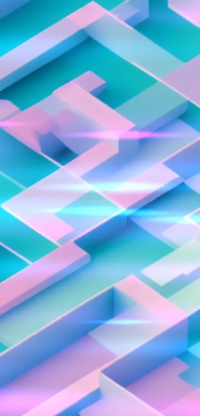 Pastel geometric shapes in 3D on a mobile wallpaper.