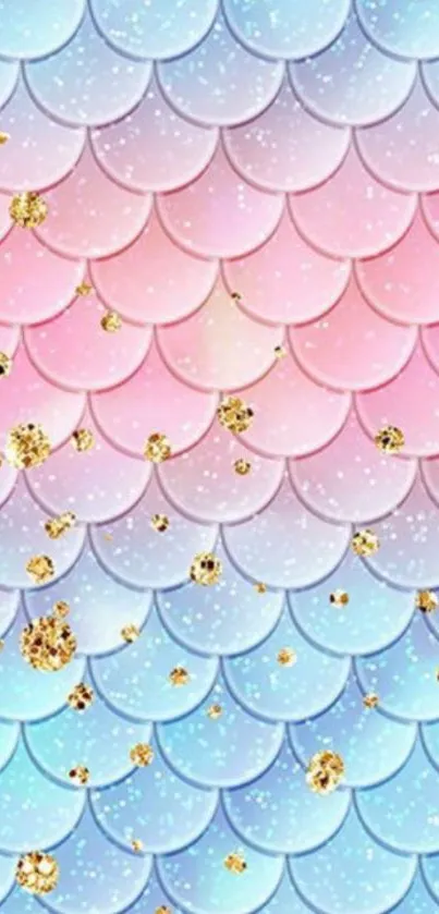 Pastel mermaid scales wallpaper with gold glitter accents.