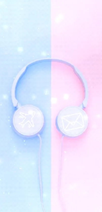 Pastel headphones on pink and blue background mobile wallpaper.