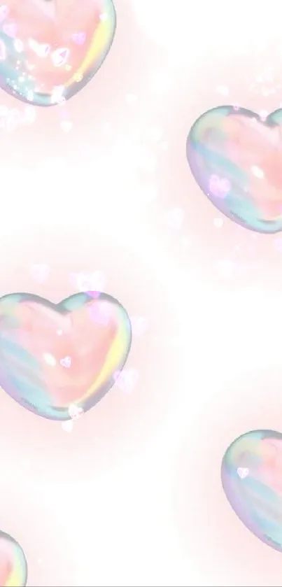 Mobile wallpaper with pastel hearts on a white background.