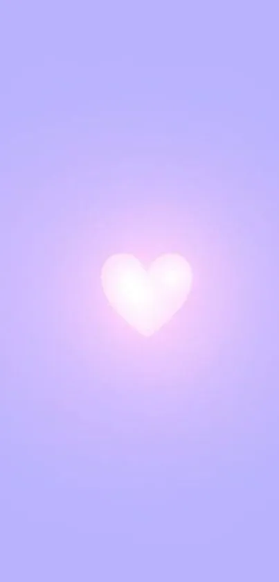 Minimalistic pastel heart with glowing effect on lavender background.