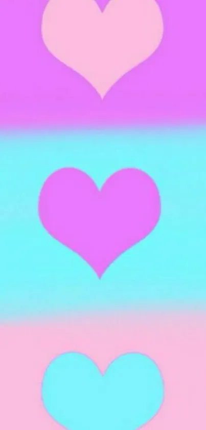 Pastel pink and blue gradient wallpaper with heart design.