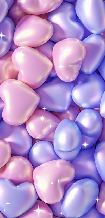 Pastel heart design in pink and purple hues for phone wallpaper.