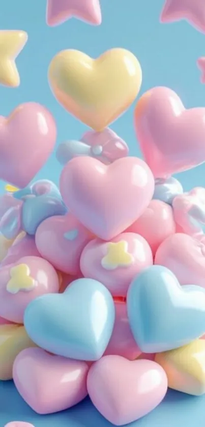 Colorful pastel heart and star wallpaper.