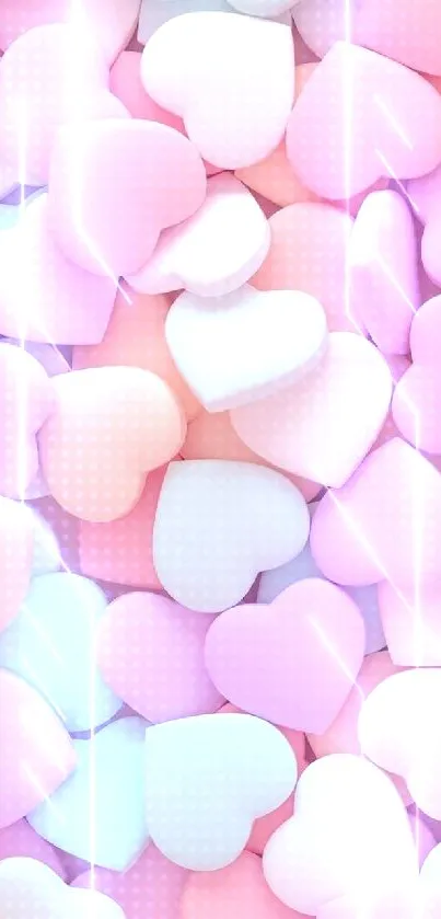 Mobile wallpaper with pastel heart shapes in soft colors.