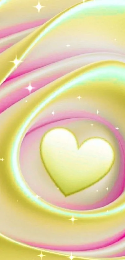 Pastel heart design with pink and yellow hues on mobile wallpaper.