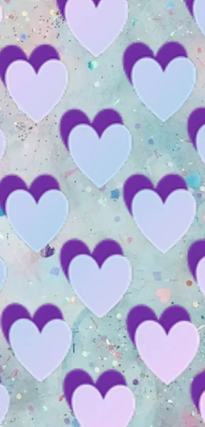 Lavender and blue heart pattern wallpaper with pastel confetti background.