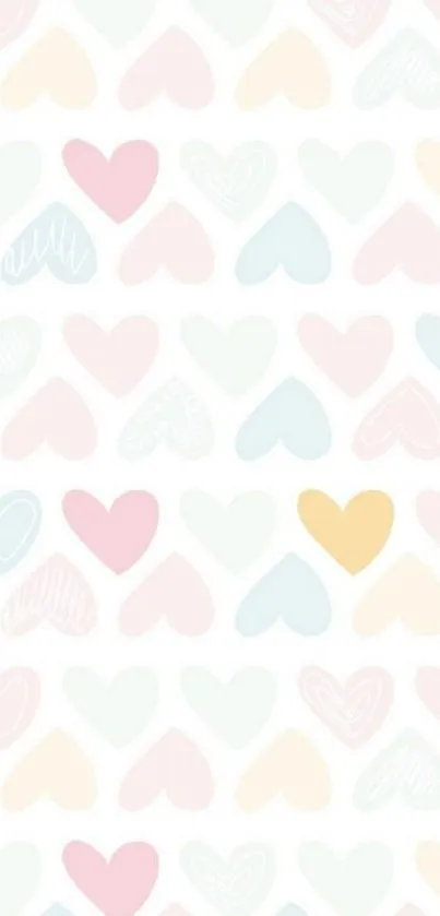 Pastel heart pattern wallpaper with soft colors.