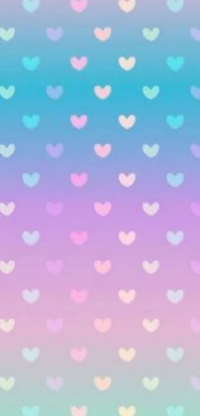 Pastel heart pattern wallpaper with soft gradients and colorful hearts.