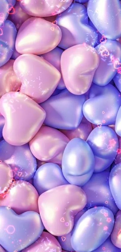 Pastel pink and purple heart wallpaper.