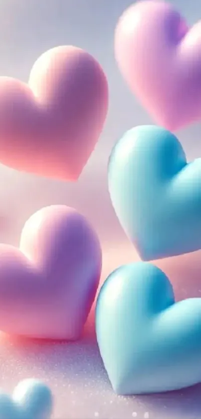 Floating pastel heart-shaped clouds wallpaper.