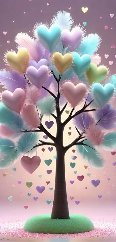 Whimsical tree with pastel heart leaves.