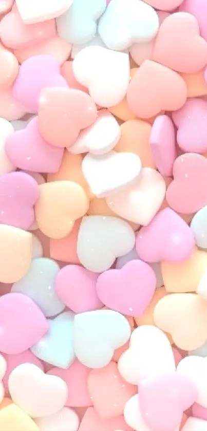 A delightful pattern of pastel hearts in shades of pink, blue, and peach for mobile.