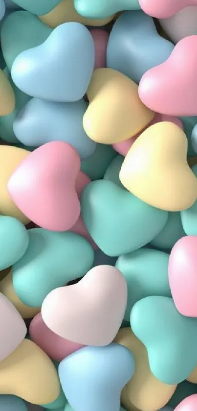 Colorful pastel heart-shaped candies wallpaper.