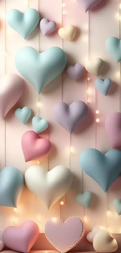 Mobile wallpaper with pastel heart shapes in soft colors.