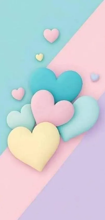 Colorful pastel hearts mobile wallpaper.