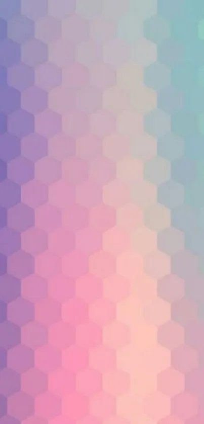 Pastel hexagon wallpaper with pink, purple, and blue gradient hues.