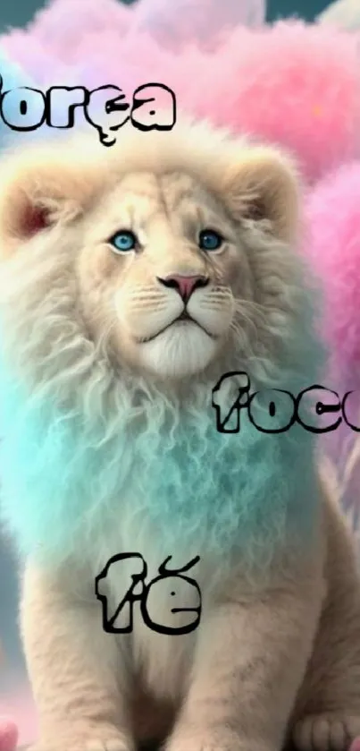 Pastel lion with inspirational text on phone wallpaper.