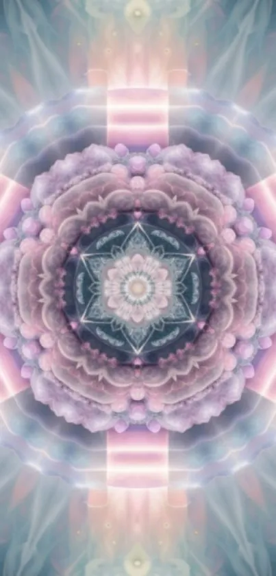 Pastel mandala mobile wallpaper with floral patterns in pink and purple tones.