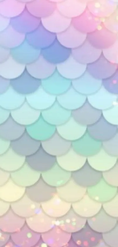 Mobile wallpaper with pastel mermaid scales and soft rainbow colors.