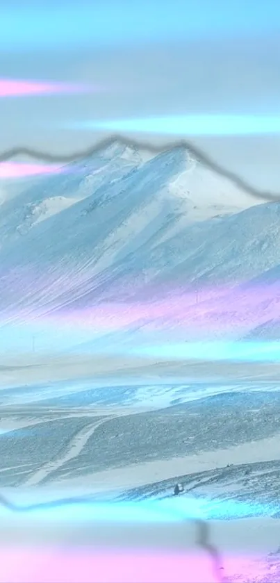 Pastel mountain scene with pink and blue hues in a serene landscape wallpaper.