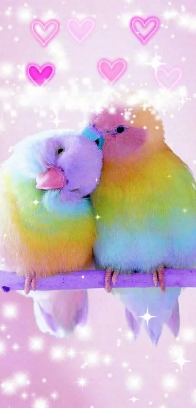 Pastel parrots on a pink starry background.