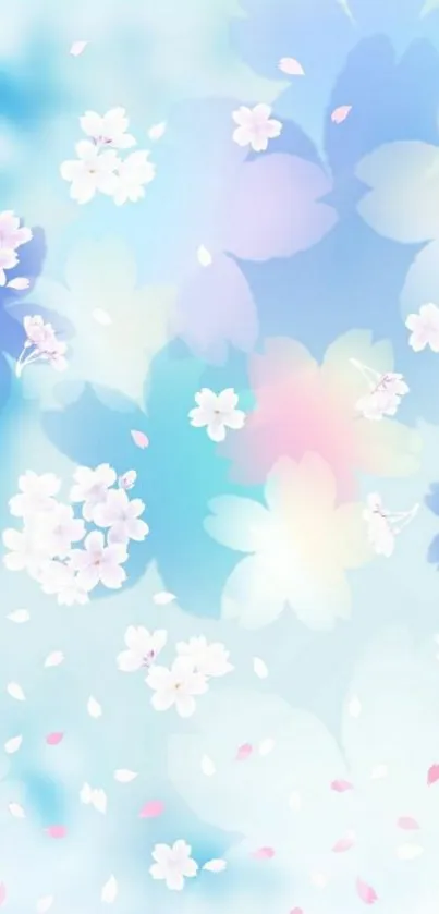 Pastel sakura blossoms on a light blue background.