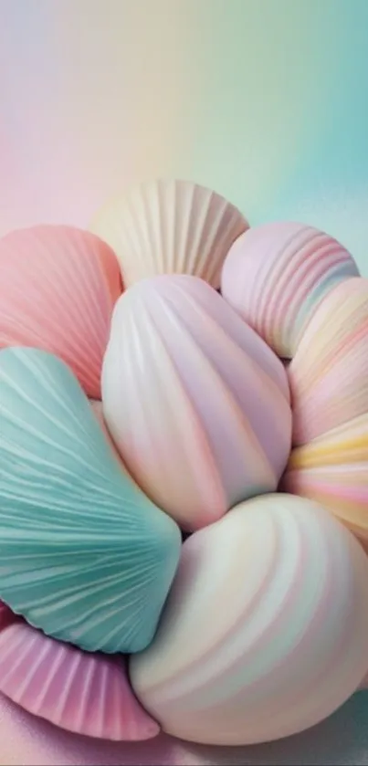 Pastel seashells arranged in an artistic and calming digital design.