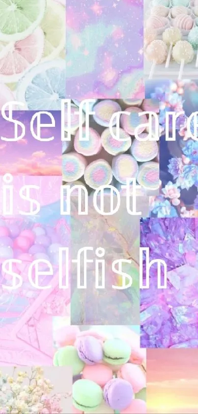 Pastel aesthetic mobile wallpaper featuring soft colors and self-care message.