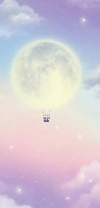 Pastel dreamscape wallpaper featuring a glowing moon and balloon.