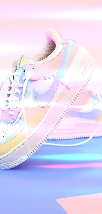 Stylish pastel sneakers on a soft pink background.