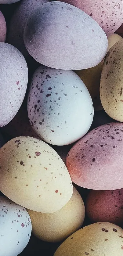 Pastel speckled eggs in calming hues, perfect for phone wallpaper.