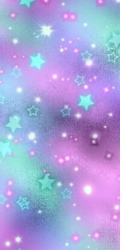 Colorful pastel starry mobile wallpaper with purple, blue, and pink.