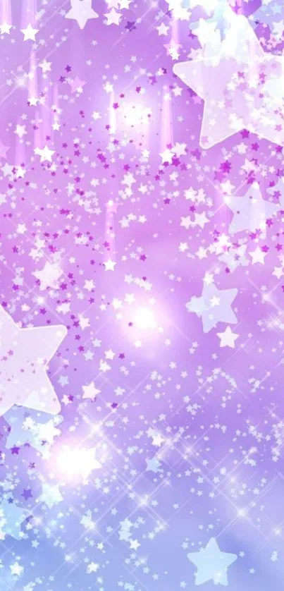 Pastel starry night wallpaper with lavender and blue hues.