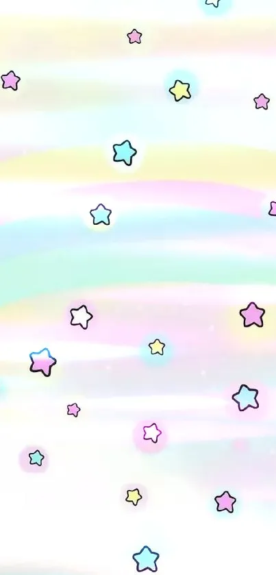 Dreamy pastel wallpaper with rainbow and stars.