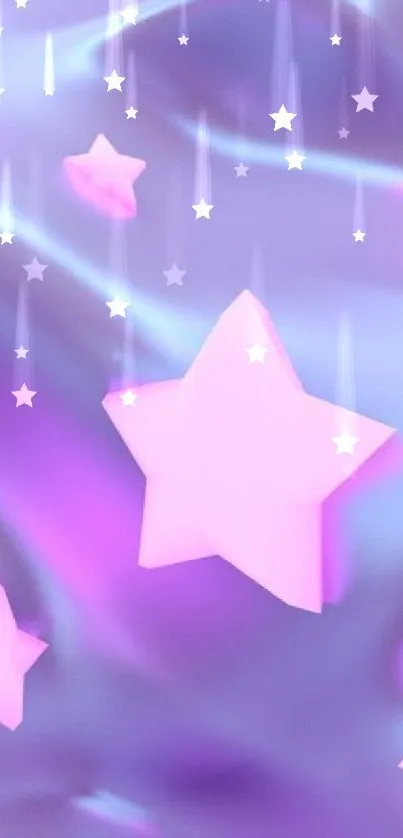 Mobile wallpaper with pink stars and a purple background.