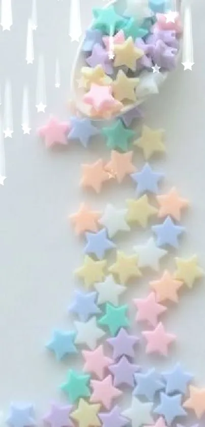 Pastel stars cascading from a spoon on a minimalist background.