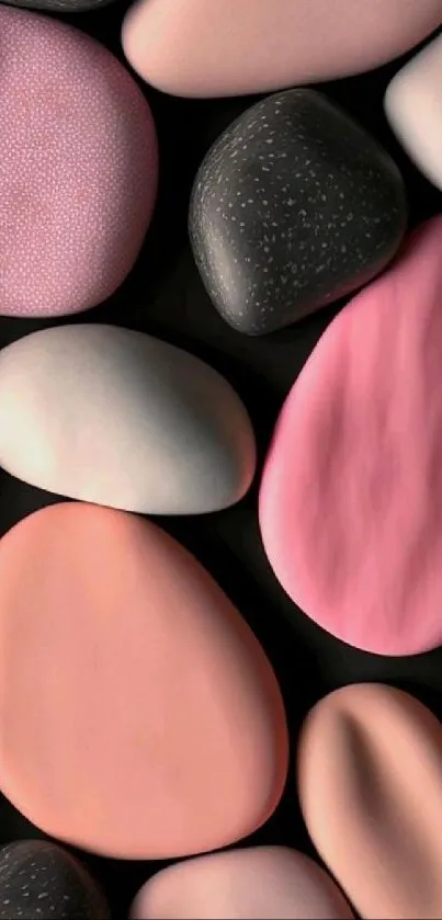 Pastel stone mobile wallpaper with pink and black pebbles.