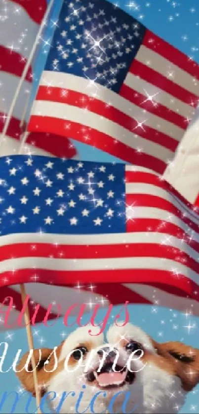Mobile wallpaper with American flags and a patriotic theme.