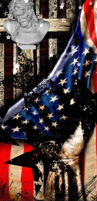 Artistic wallpaper of American flag with creative design features.