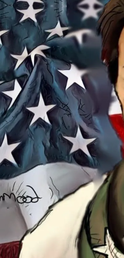 Artistic American flag and portrait image for mobile wallpaper.