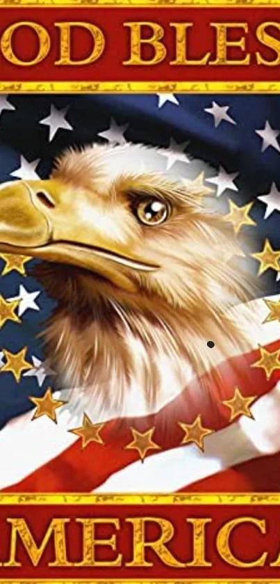 Patriotic wallpaper with bald eagle and American flag.