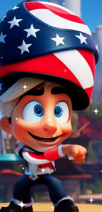 Cartoon character with star-spangled hat in vibrant setting wallpaper.