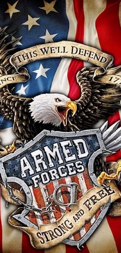 Patriotic wallpaper with eagle and American flag.