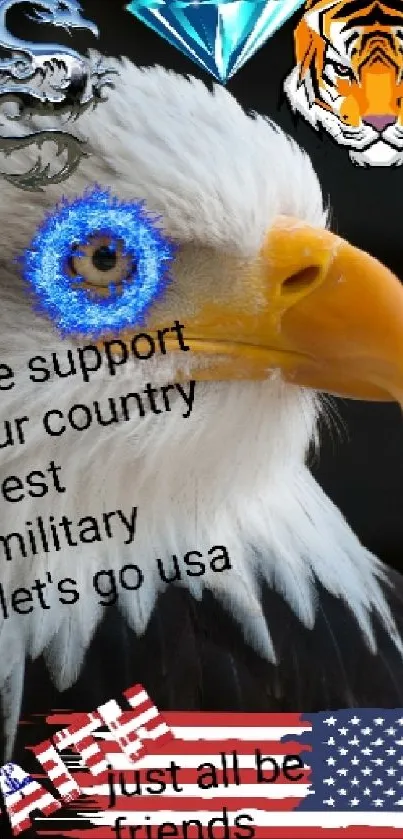 Patriotic eagle with USA flag and symbols.