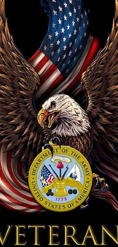 Eagle with American flag and veteran emblem wallpaper.