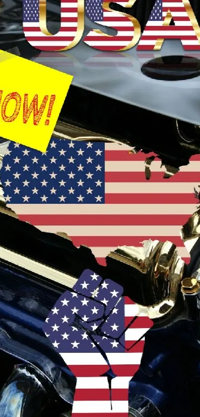American flag-themed engine art mobile wallpaper featuring USA map.