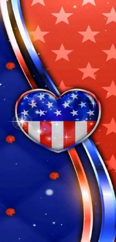 Patriotic heart mobile wallpaper with stars and stripes.