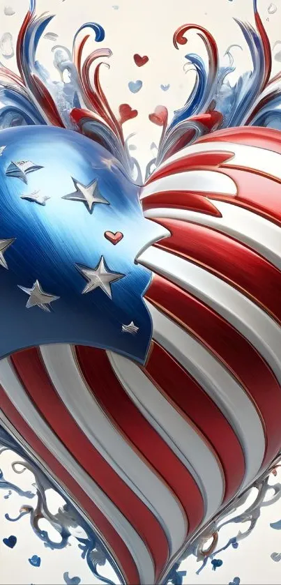 Heart-shaped American flag wallpaper design with vibrant colors.